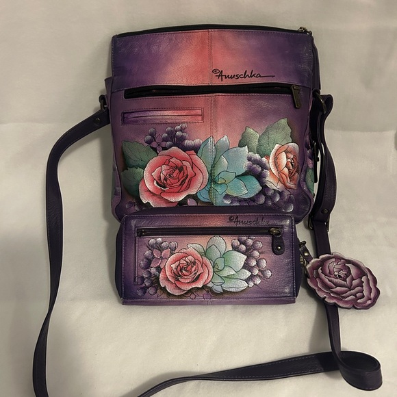 Floral Purple Handbag and Wallet Set - Picture 2 of 2